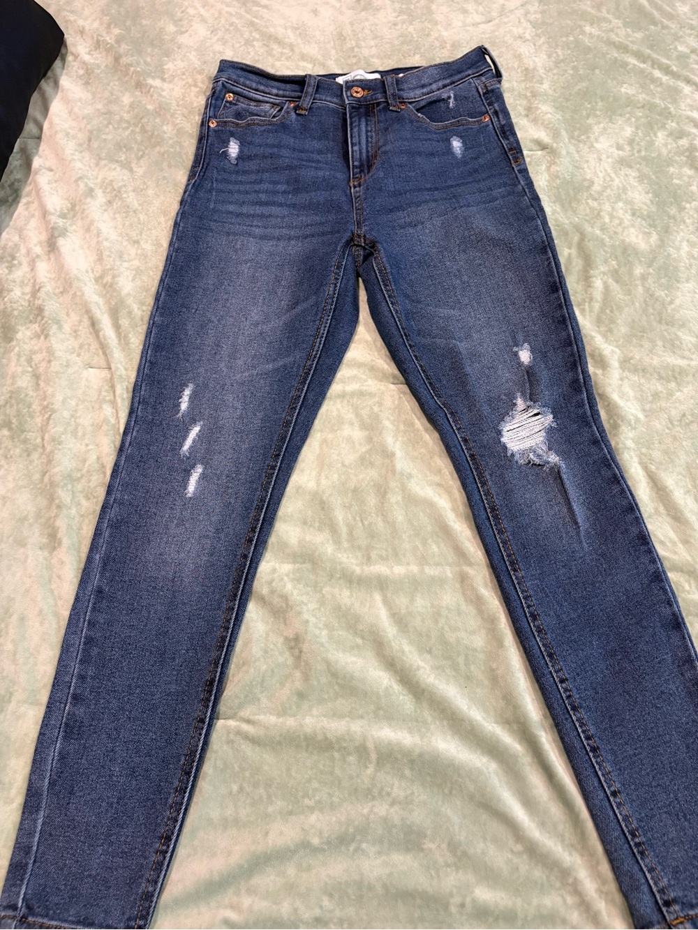 High-Rise Dark Blue Distressed Skinny Jeans